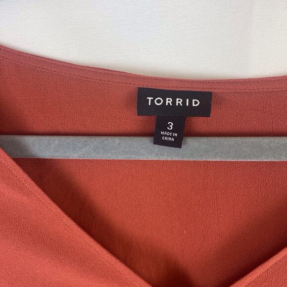 Torrid Babydoll Rayon Crepe Top Rust V Neck Tunic Long Sleeve Solid Size 3XL - Picture 3 of 8